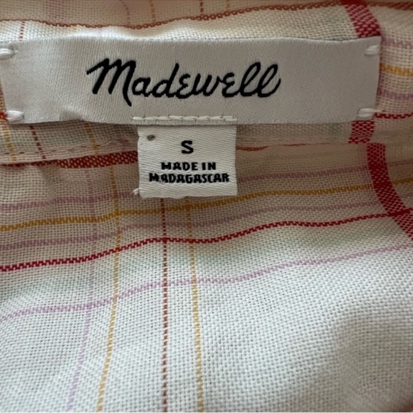 SMALL Madewell Central Popover In Fine Plaid Button Up Shirt Beige oversized - Picture 9 of 14